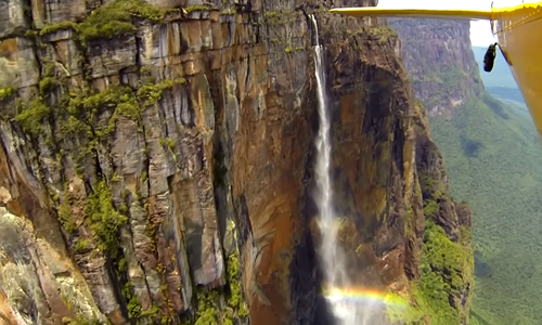 Video. Angel Falls. Extreme flight by plane. Canaima National Park. Venezuela.